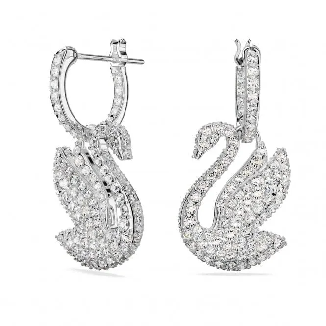 Iconic Swan Rhodium Plated White Swan Hoop Earrings 5647545
