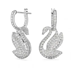 Iconic Swan Rhodium Plated White Swan Hoop Earrings 5647545