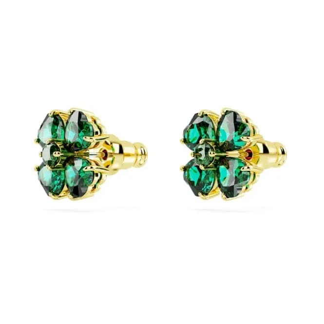 Idyllia Green Gold-tone Plated Clover Stud Earrings 5666236