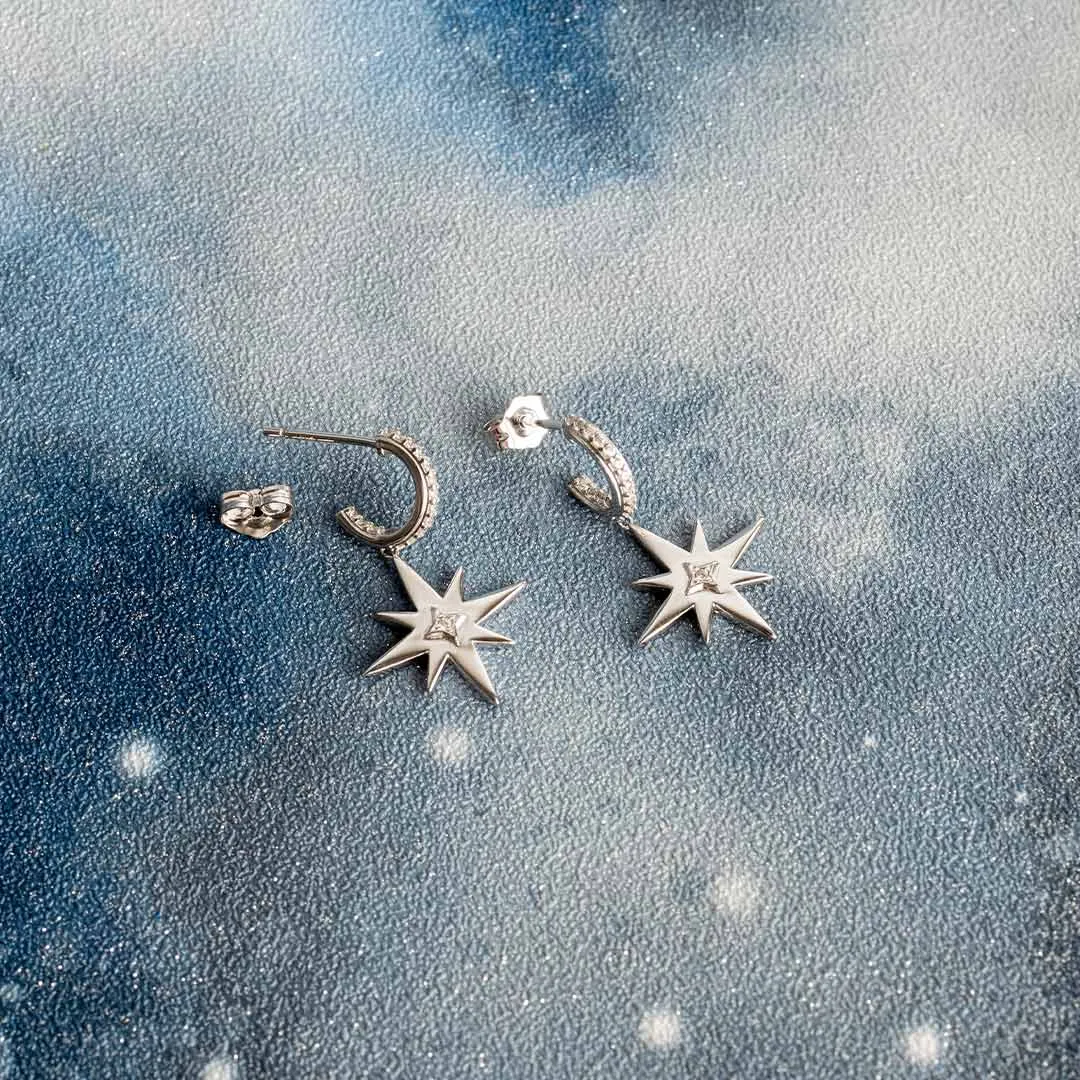 Kit Heath Céleste North Star Pave Zirconia Stud Drop Hoops 50467CZ