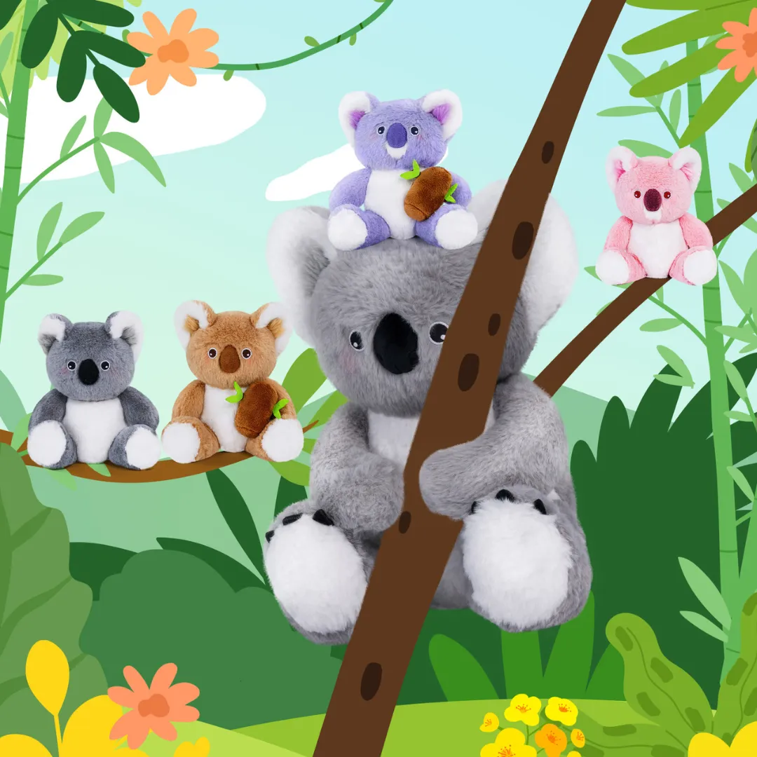 Koala Family with 4 Babies Plush Playset Animals Stuffed Gift Set