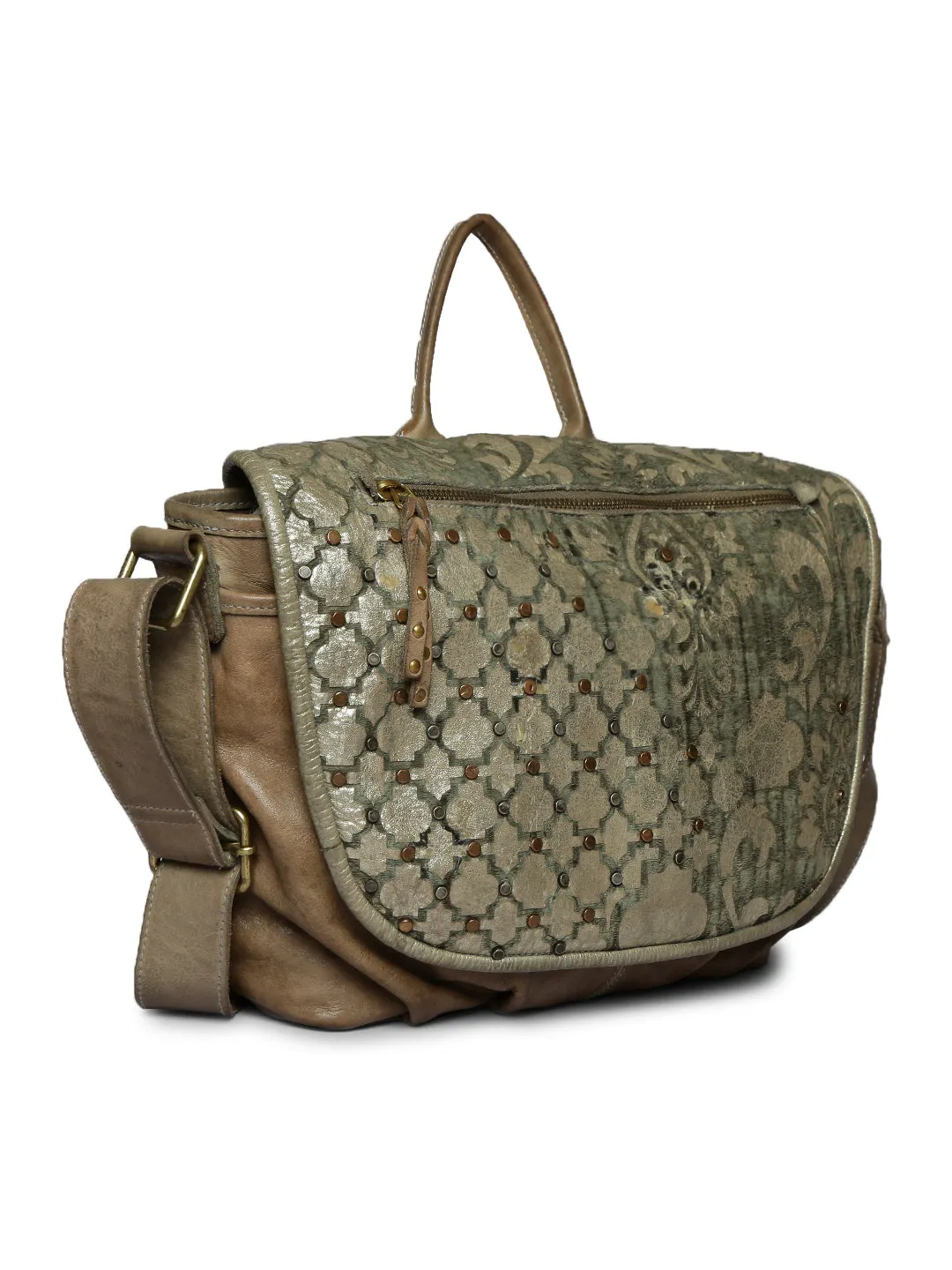 Luminosa: Metallic Effect With Flower Cut Leather Crossbody Bag