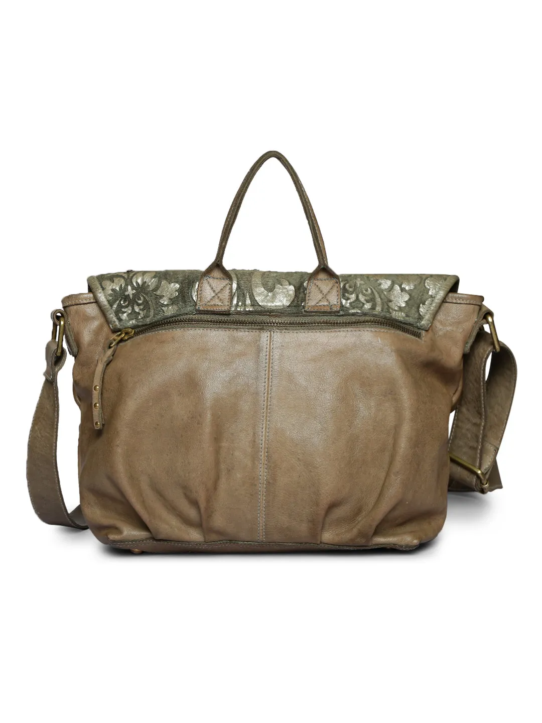 Luminosa: Metallic Effect With Flower Cut Leather Crossbody Bag