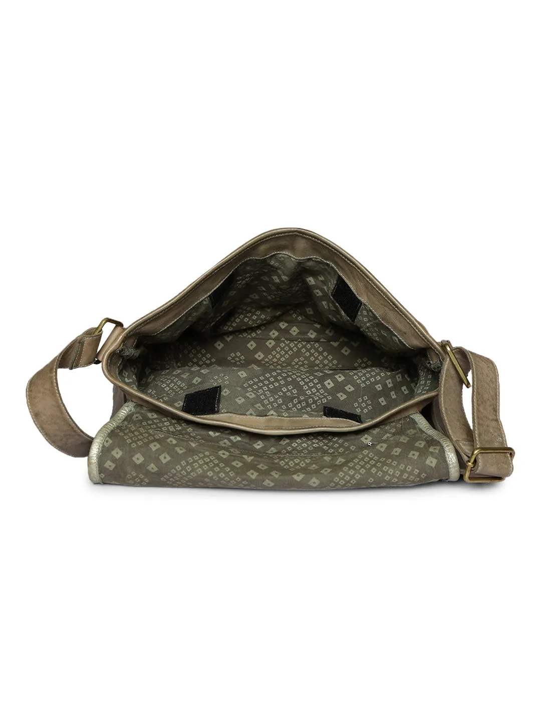 Luminosa: Metallic Effect With Flower Cut Leather Crossbody Bag