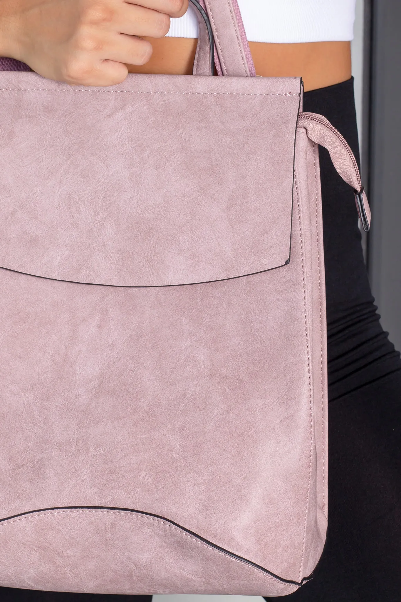 Mauve Faux Leather Backpack