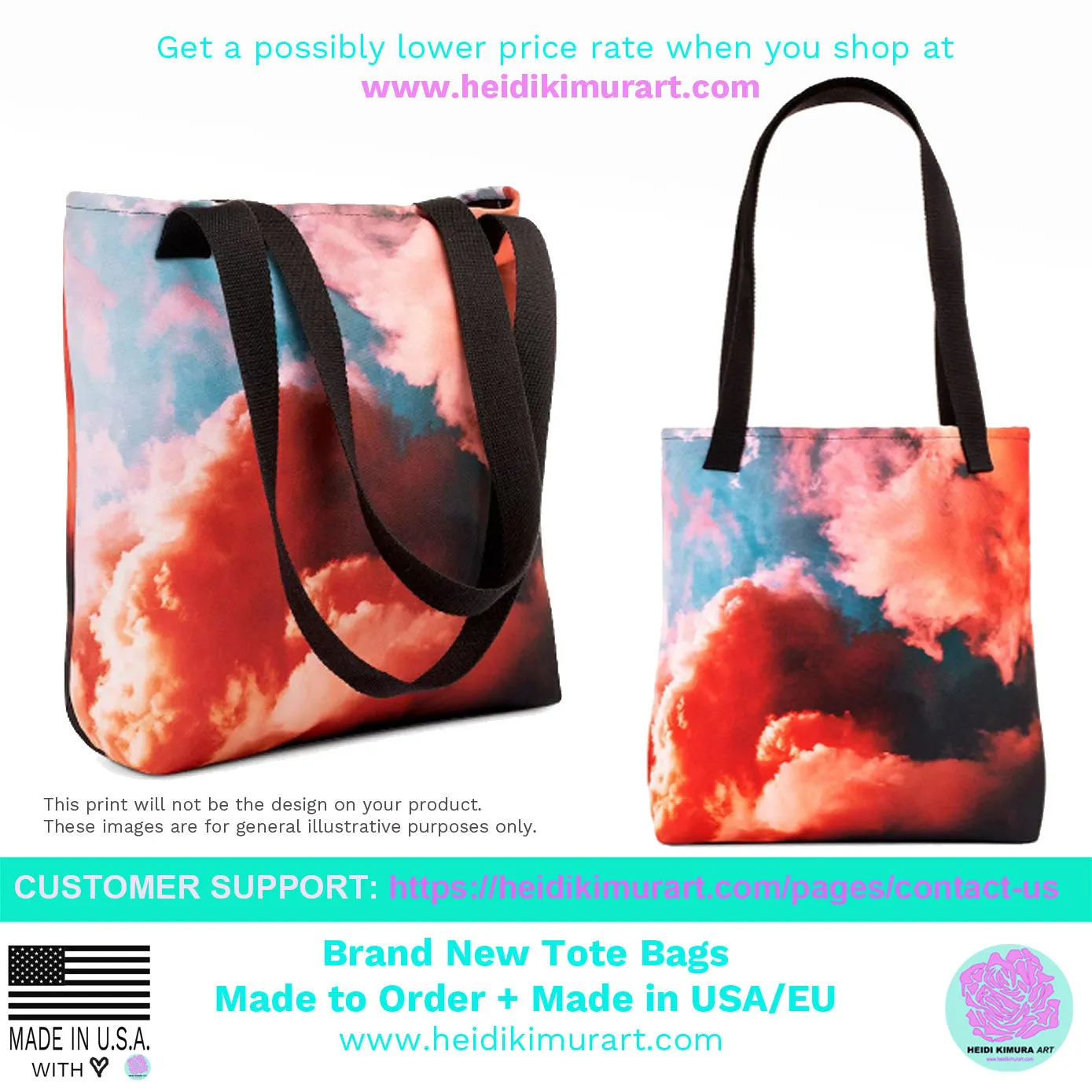 Purple Abstract Tote Bag, Butterfly Royal Deep Purple Rose Floral Print Designer 15" x 15" Tote Bag - Made in USA/EU