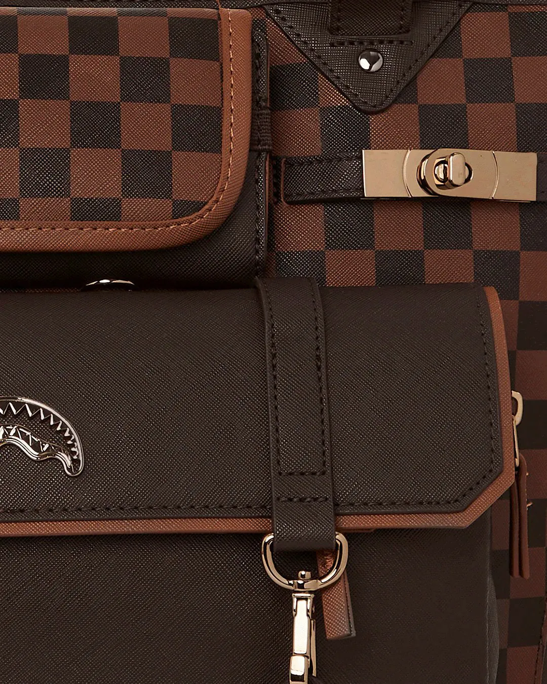Sprayground Brown Checkered Special Ops Tote Bag Brown