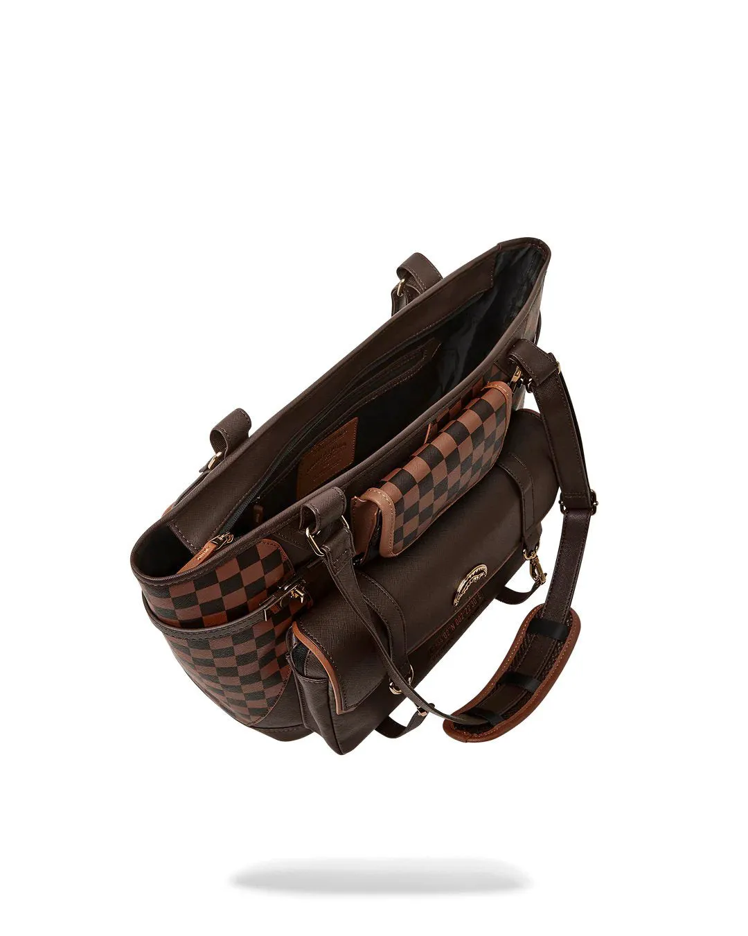 Sprayground Brown Checkered Special Ops Tote Bag Brown
