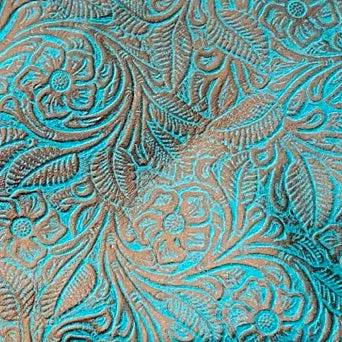 Swatch - Brass Floral Embossed Turquoise