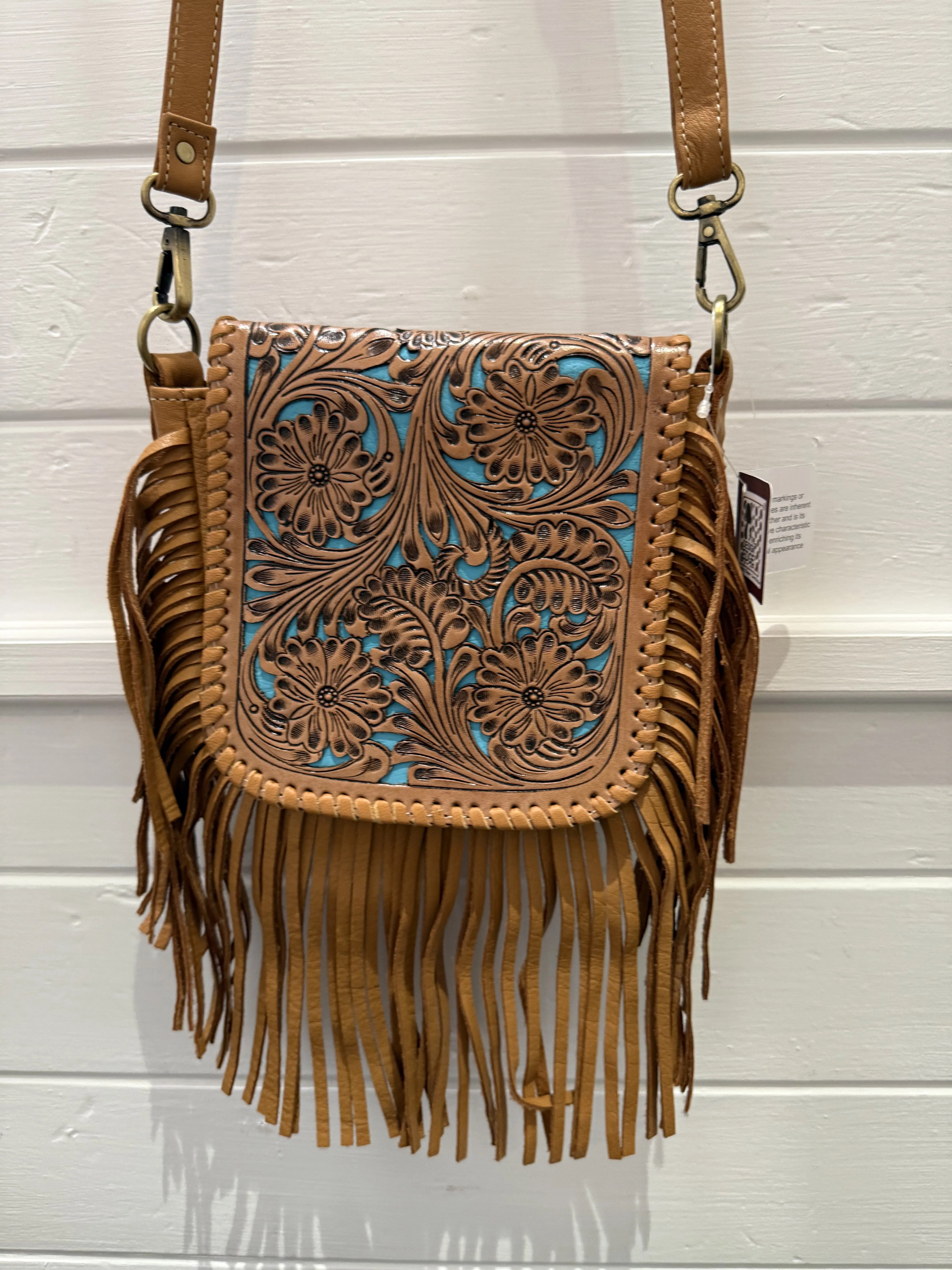 Tooled Turquoise Fringe Bag