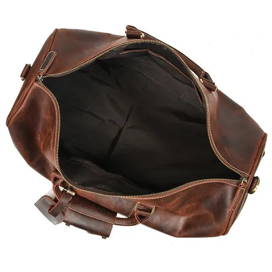 Travel Weekender Leather Duffel Bag With Shoe Pocket