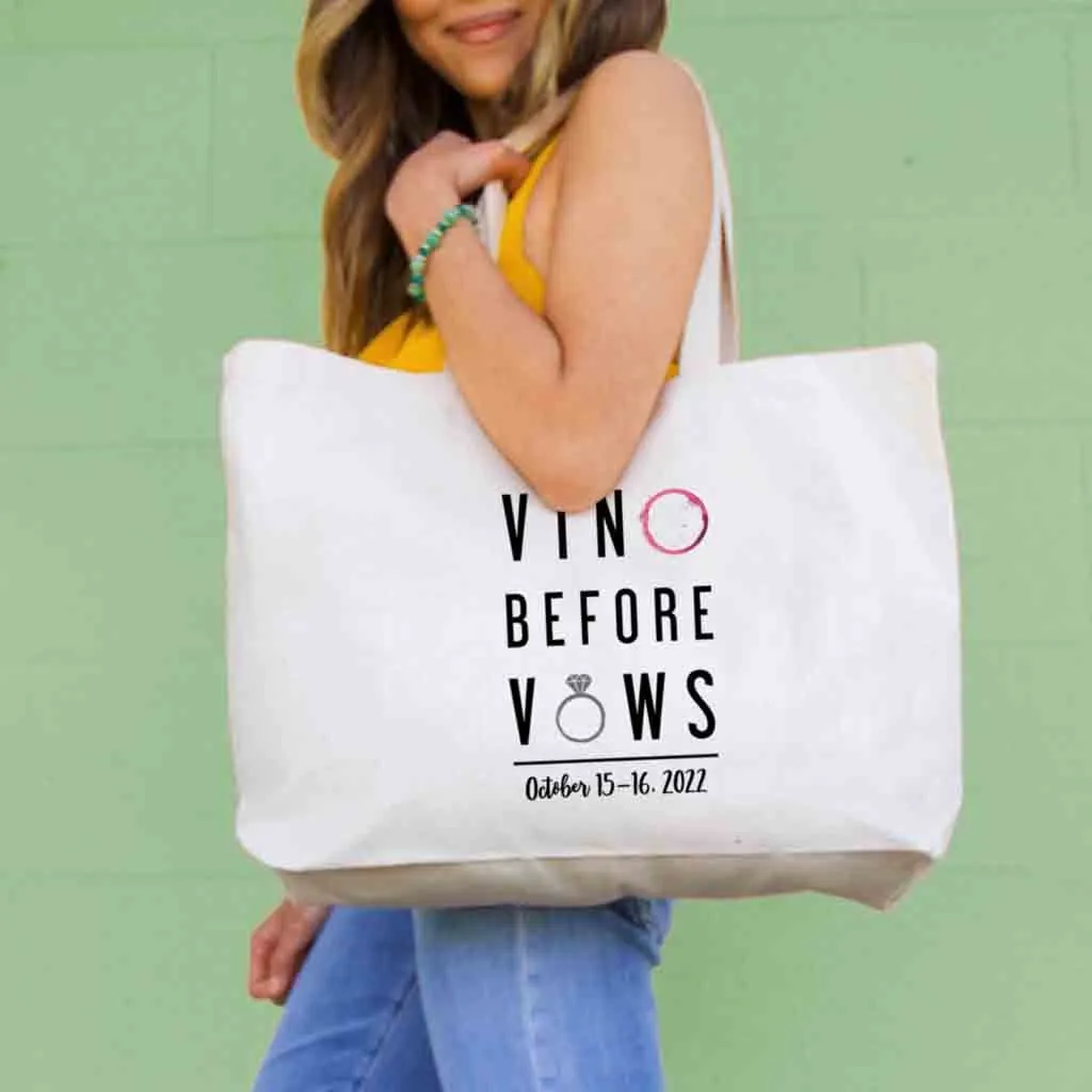 Vino Before Vows Large Bachelorette Party Tote