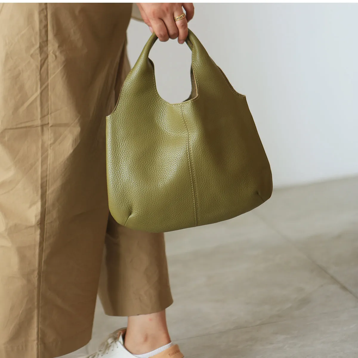 Vintage Womens Small Leather Tote Bag Green Leather Handbags For Women
